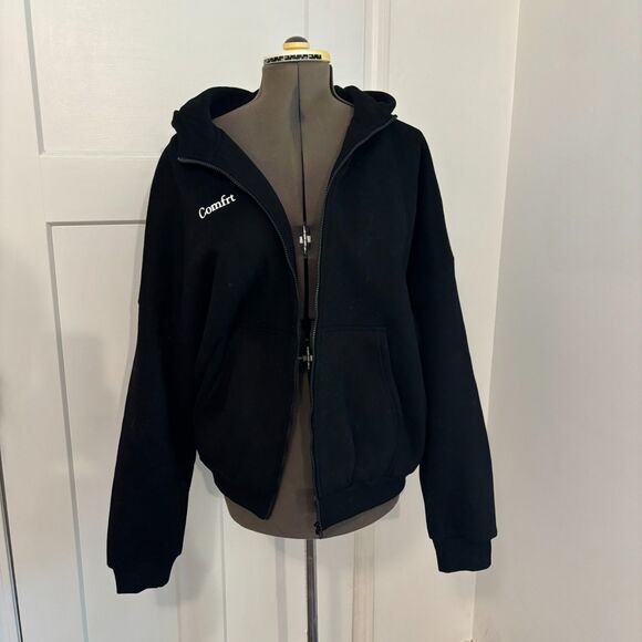 NEW Comfrt  Size Medium Loungewear Oversized Full Zip Up Black Hoodie Sweatshirt - Picture 1 of 7